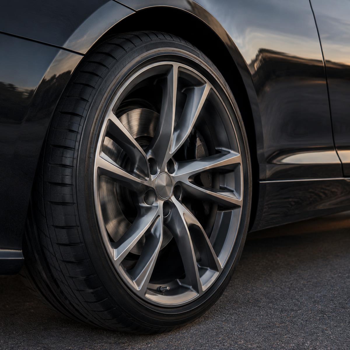 Close-up of an alloy wheel and tyre